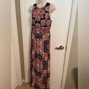 Pinks and navy maxi dress. Size 8. London Times.